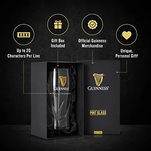 Guinness Custom Engraved Personalized Gravity Pint Beer Glass | Guinness Official Merchandise Boxed With Gift Box