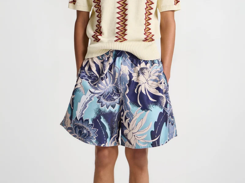 MENS HAWAIIAN PRINT SWIM SHORTS IN SAPPHIRE