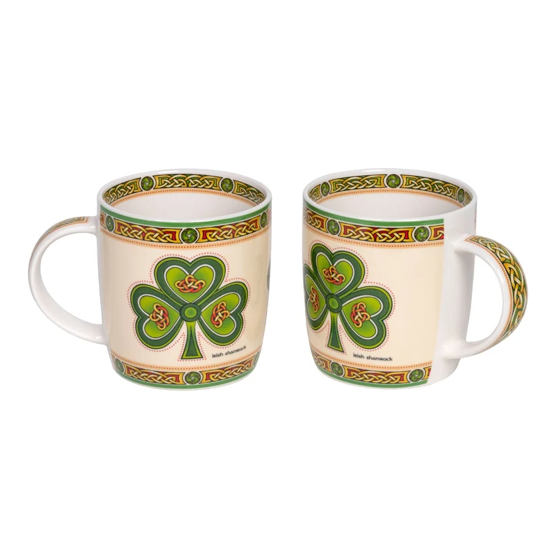 Set of 2 Bone China Irish Shamrock Mugs