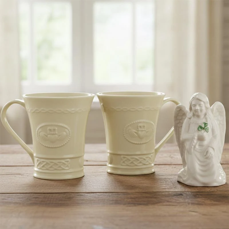 Belleek Irish Claddagh Mugs & Angel Porcelain Set