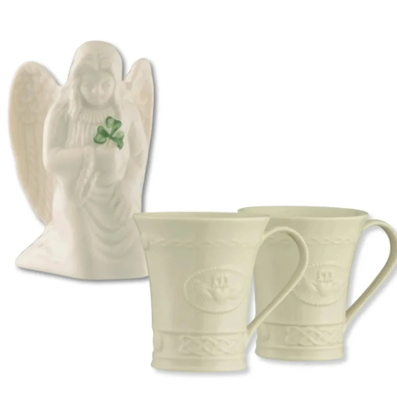 Belleek Irish Claddagh Mugs & Angel Porcelain Set