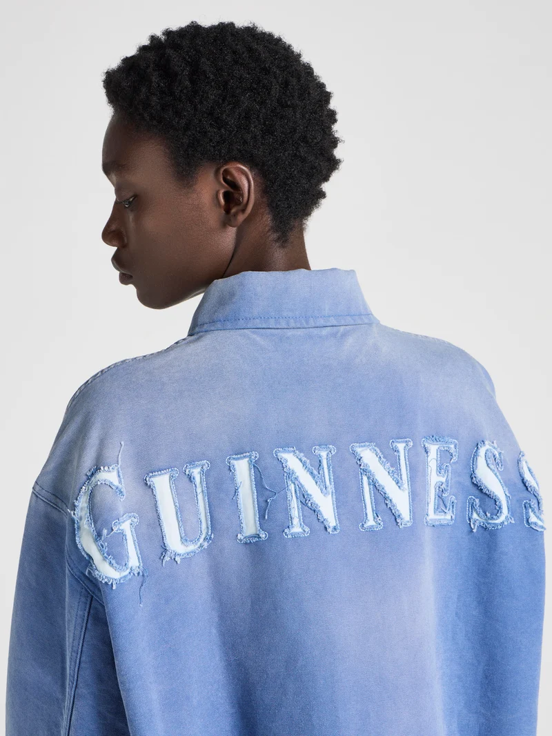 Unisex JW ANDERSON X GUINNESS WORKWEAR CHORE JACKET IN MID-BLUE WASHED DENIM