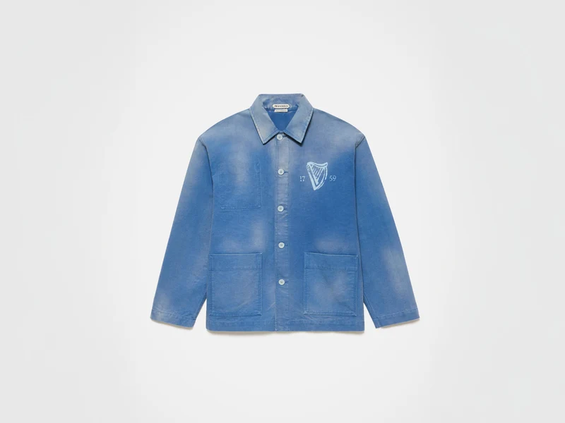 Unisex JW ANDERSON X GUINNESS WORKWEAR CHORE JACKET IN MID-BLUE WASHED DENIM