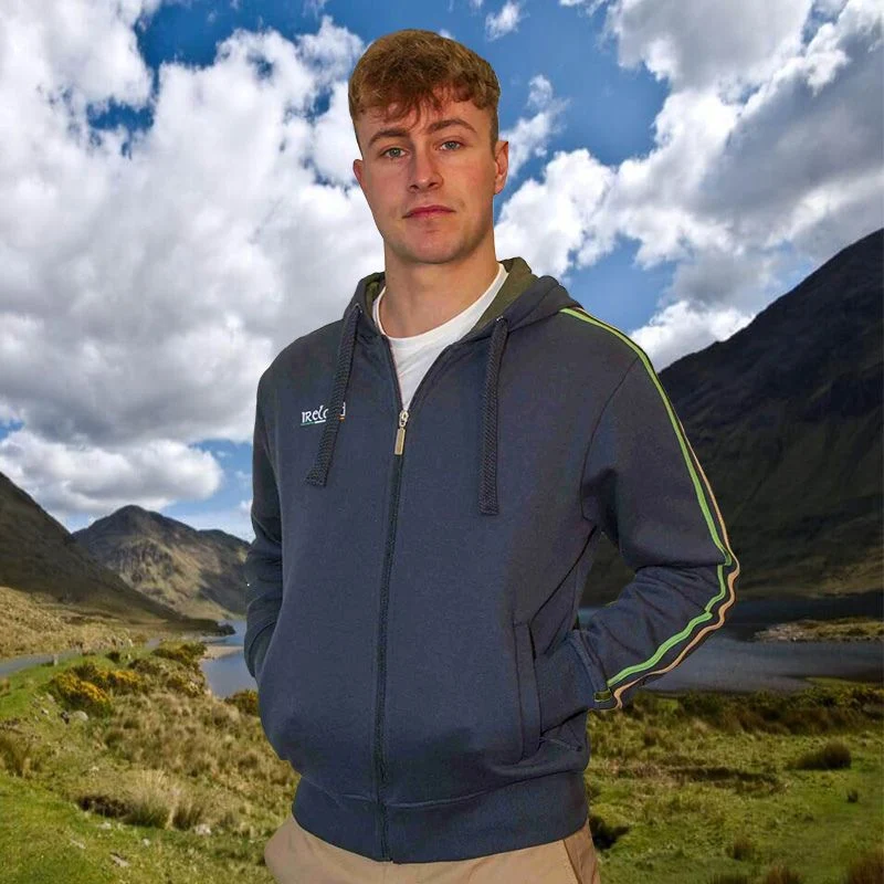 Men's Irish Retro Zip Up Hoodie, Navy