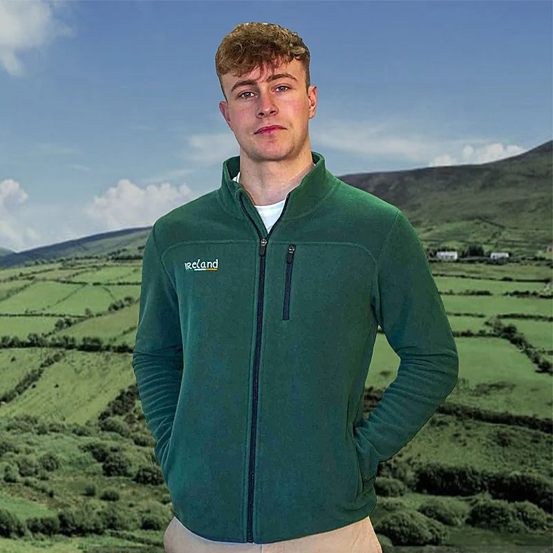 Men’s Irish Retro Zip Up Hoodie, Bottle Green