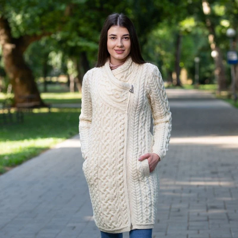 Women's Aran Knit Side Zip Long Jacket
