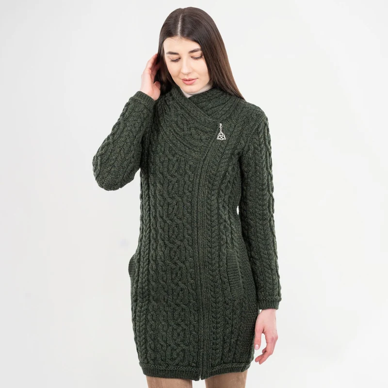 Women's Aran Knit Side Zip Long Jacket