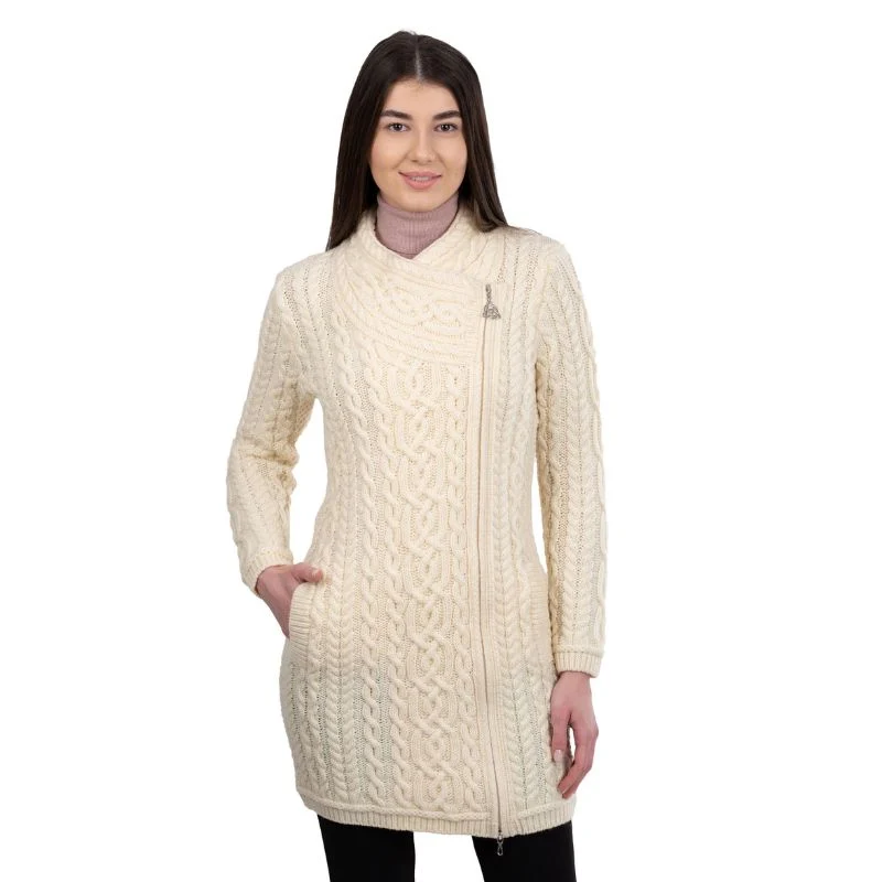 Women's Aran Knit Side Zip Long Jacket