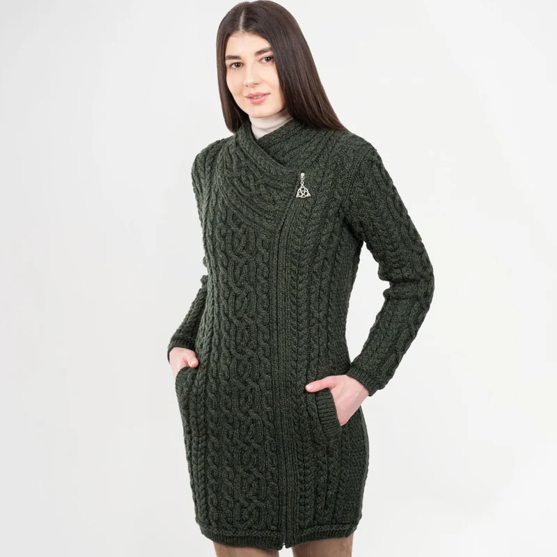 Women's Aran Knit Side Zip Long Jacket