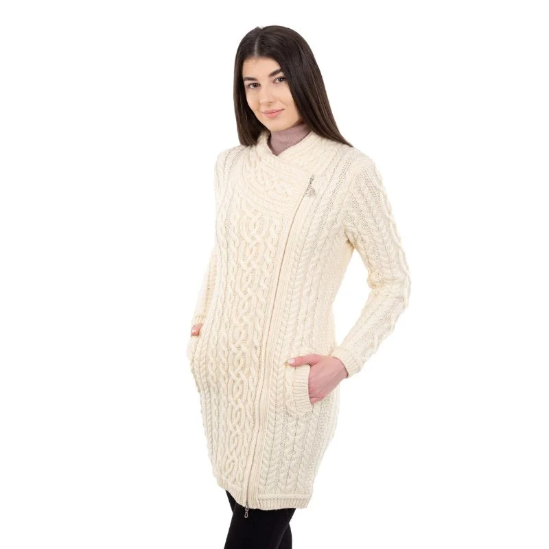 Women's Aran Knit Side Zip Long Jacket