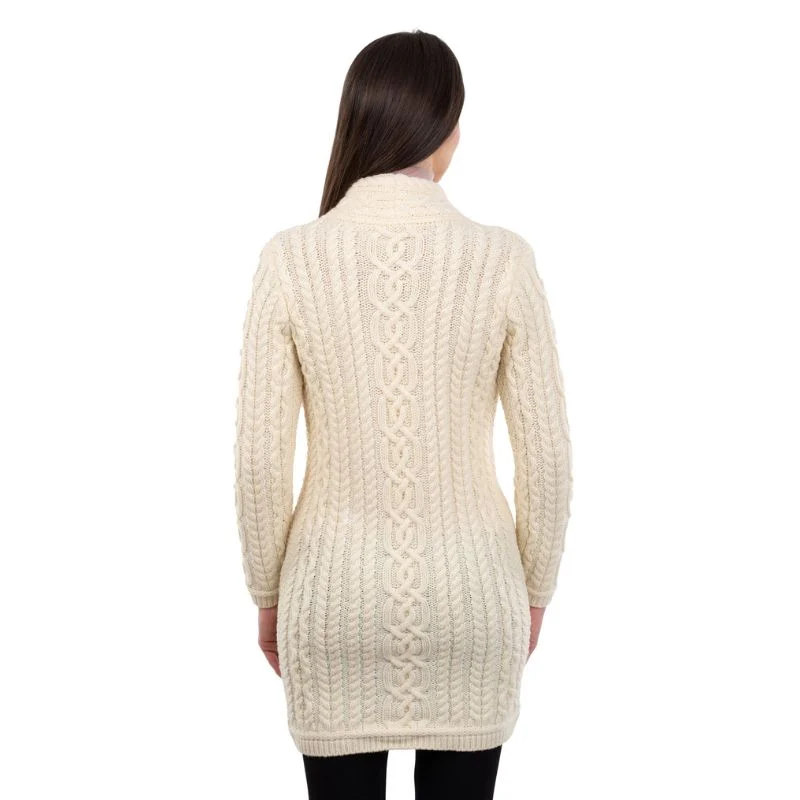 Women's Aran Knit Side Zip Long Jacket