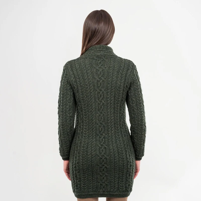 Women's Aran Knit Side Zip Long Jacket