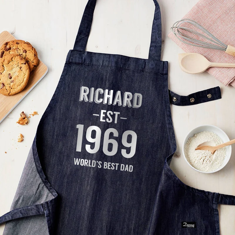 Personalised Personalised Blue Denim Established Year Apron