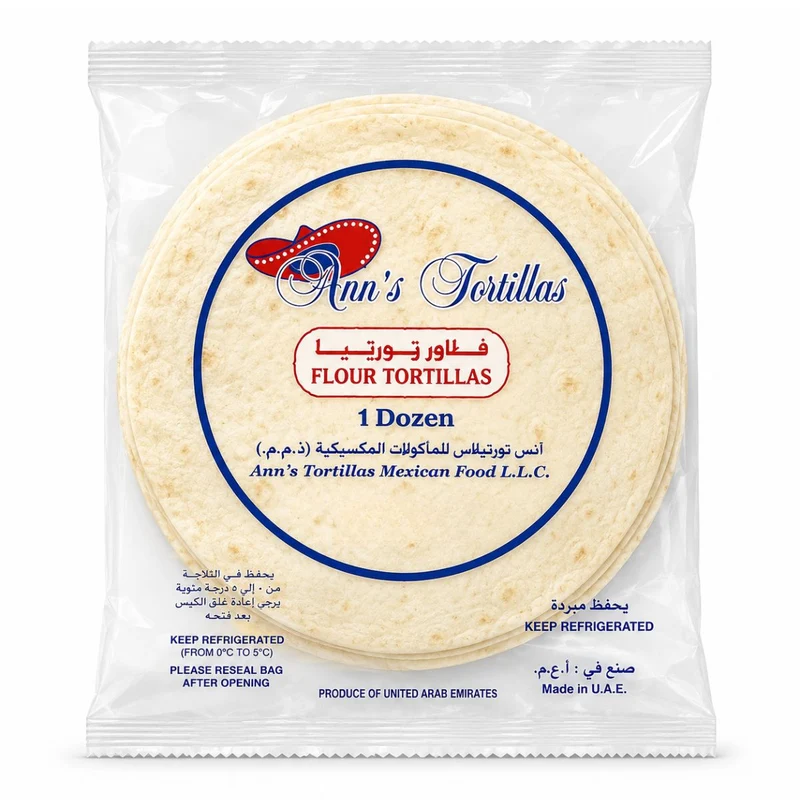 Ann's Flour Tortilla Wraps 10 Inch, 12 Tortillas per Pack - Carton of 10 Packs