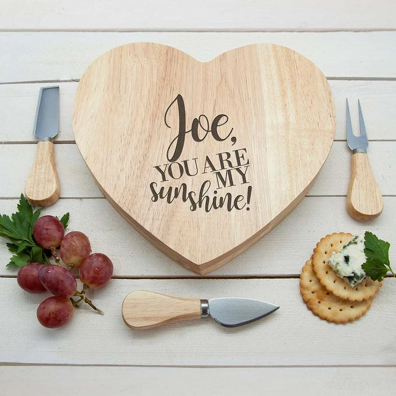Personalised My Sunshine Oak Heart Cheese Board