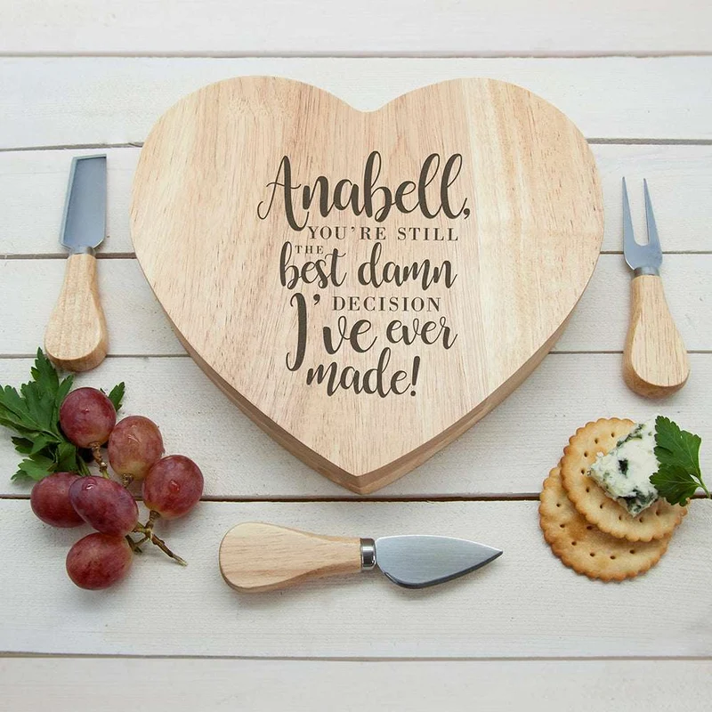 Personalised Valentine's Best Damn Decision Heart Cheese Board