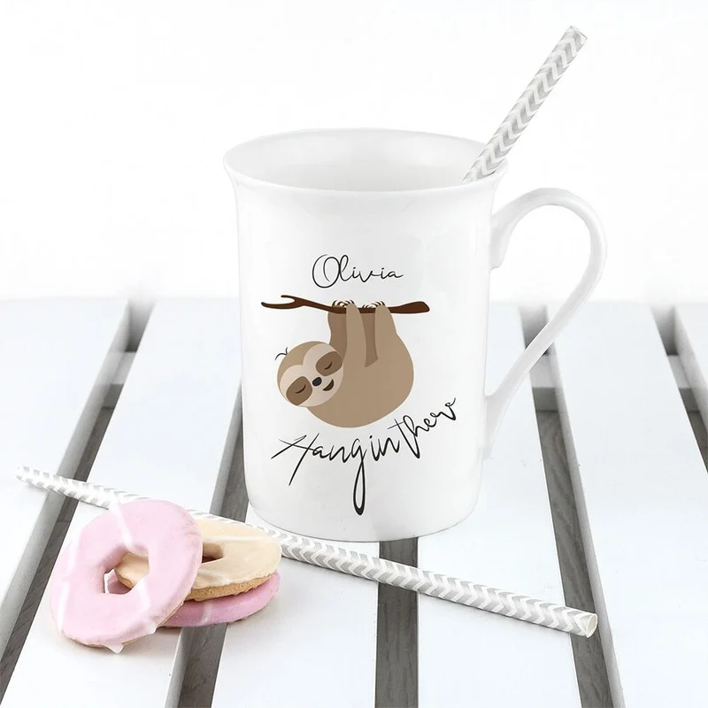 Personalised Sloth Hang In There Bone China Mug