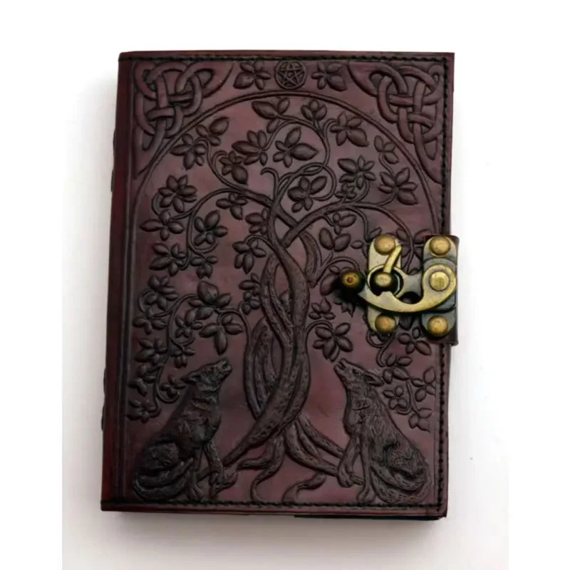 Tree of Life with Wolves Leather Journal (5" x 7")