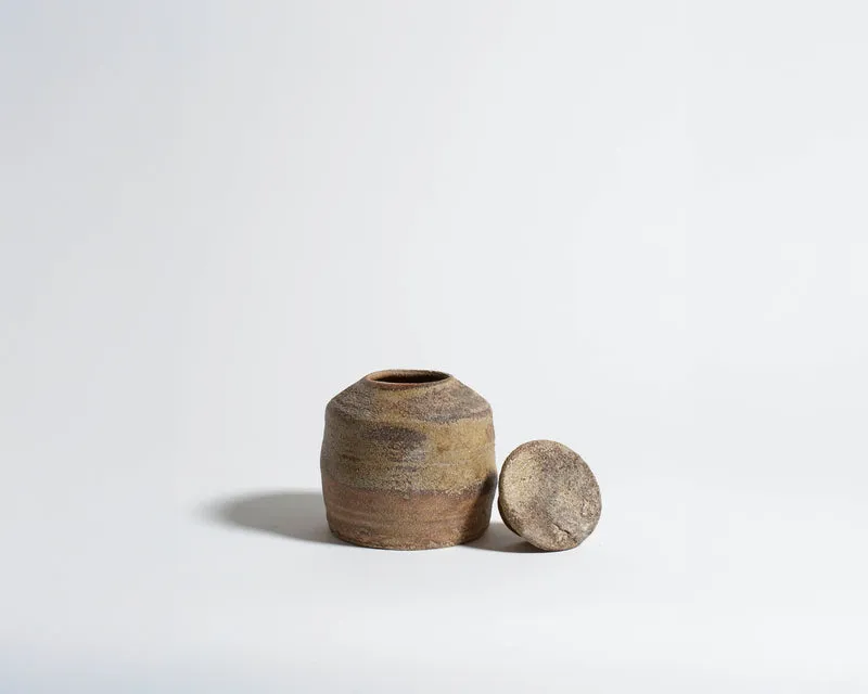 Akiko Hirai Short Wood Fire Effect Tea Caddy in Beige