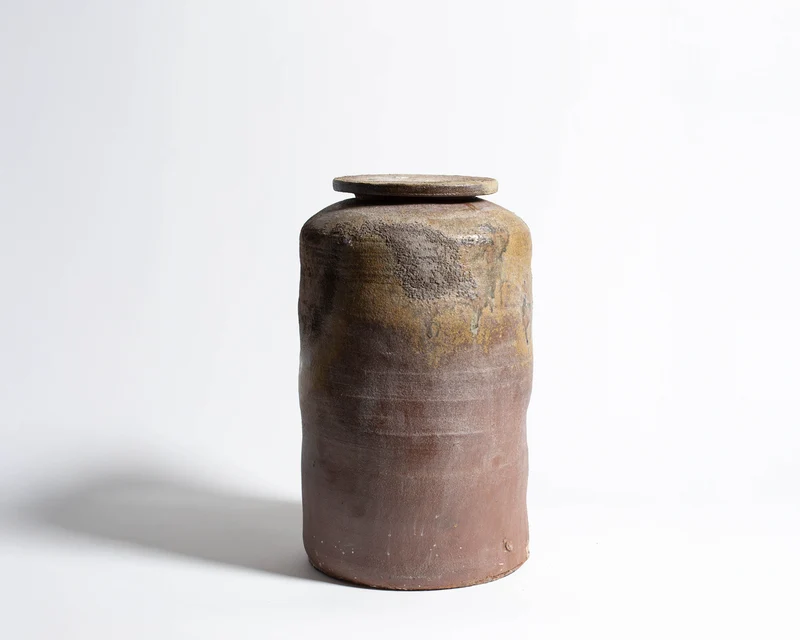 Akiko Hirai Large Wood Fire Effect Jar in Beige