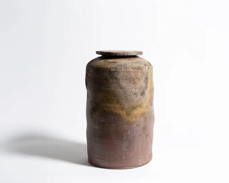 Akiko Hirai Large Wood Fire Effect Jar in Beige