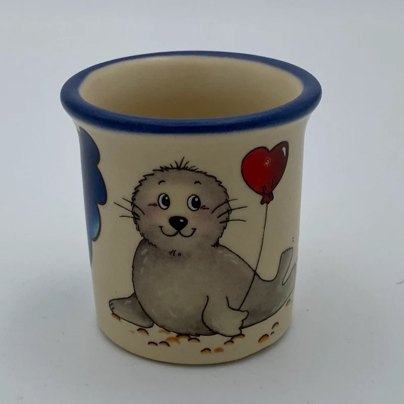Eierbecher / Schnapsglas „Robbe Herzluftballon“ mit Wunschnamen - Jeder Name ist möglich!