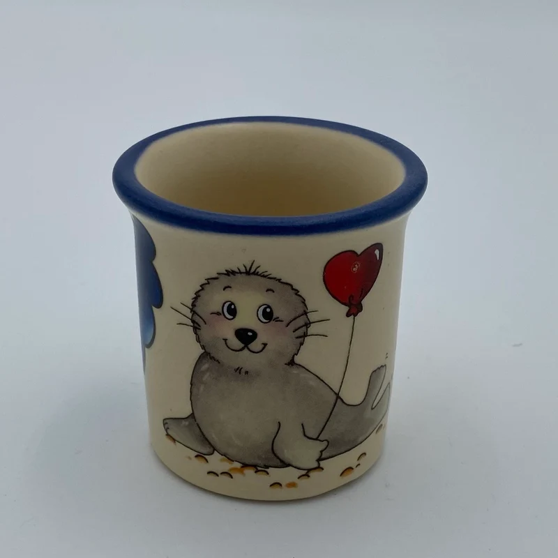 Eierbecher / Schnapsglas „Robbe Herzluftballon“ mit Wunschnamen - Jeder Name ist möglich!