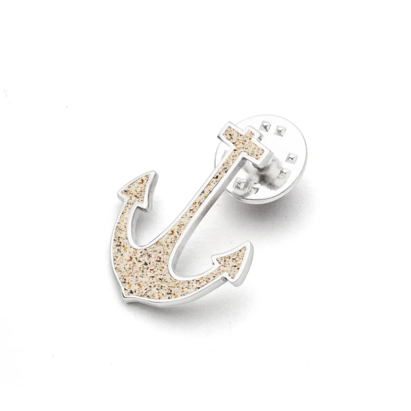DUR Schmuck: Stickpin, Pin, Anstecknadel, "Anker, Edelstahl mit Strandsand, F405