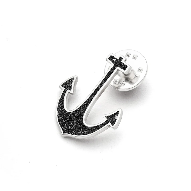 DUR Schmuck: Stickpin, Pin, Anstecknadel, "Anker", Edelstahl mit Lavasand, F406
