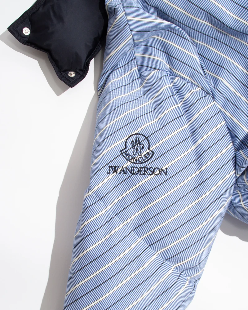 WOMENS JW ANDERSON X MONCLER STRIPED PUFFER JACKET IN BLUE & WHITE