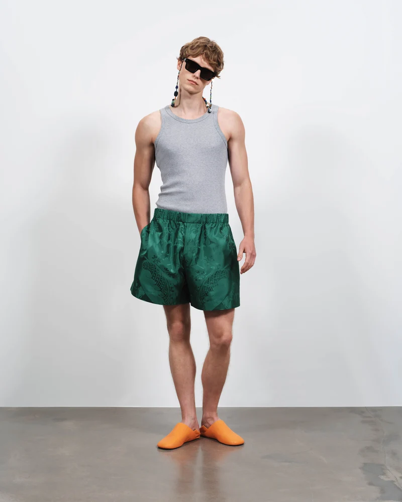 MENS DAMASK WOVEN SHORTS IN EMERALD