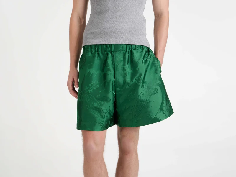MENS DAMASK WOVEN SHORTS IN EMERALD