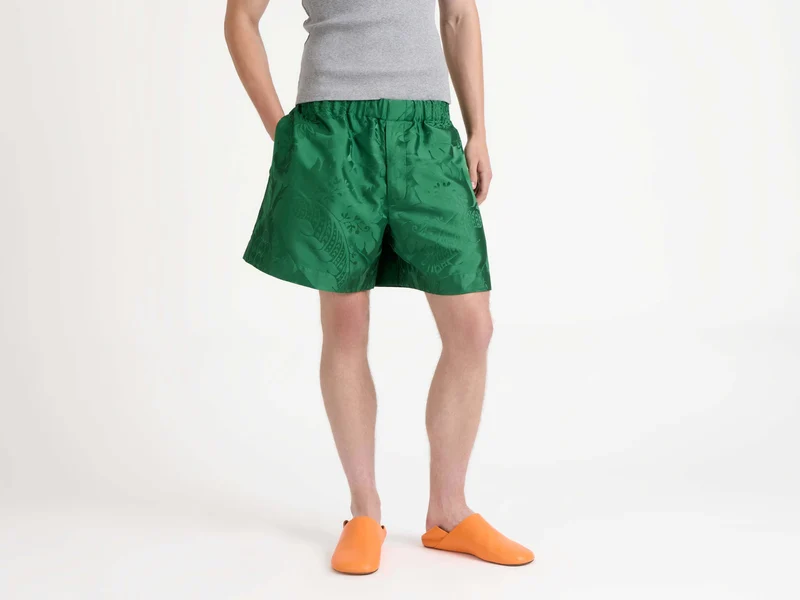 MENS DAMASK WOVEN SHORTS IN EMERALD
