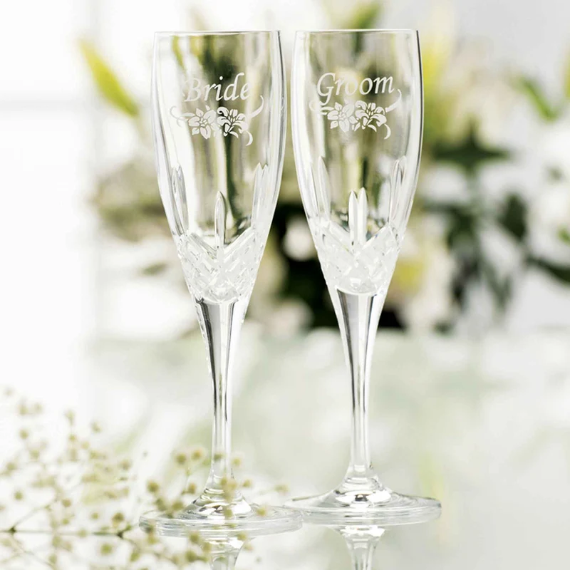 Galway Bride and Groom Floral Flute Set