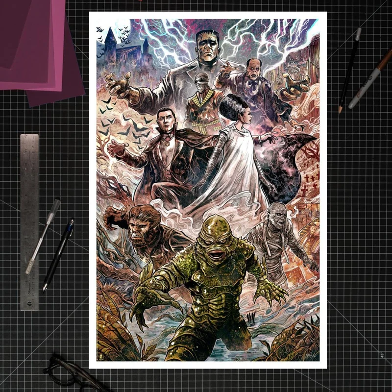 Universal Monsters Kunstdruck Universal Monsters by Vincenzo Riccardi 61 x 41 cm - ungerahmt