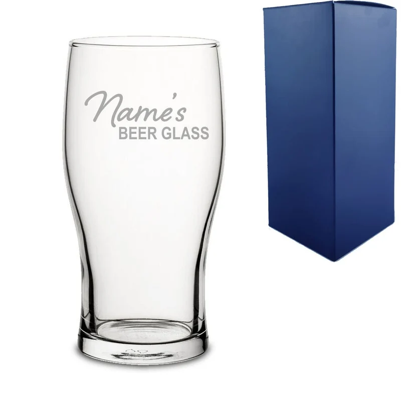 Engraved Pint Glass with Name's Beer Glass Design