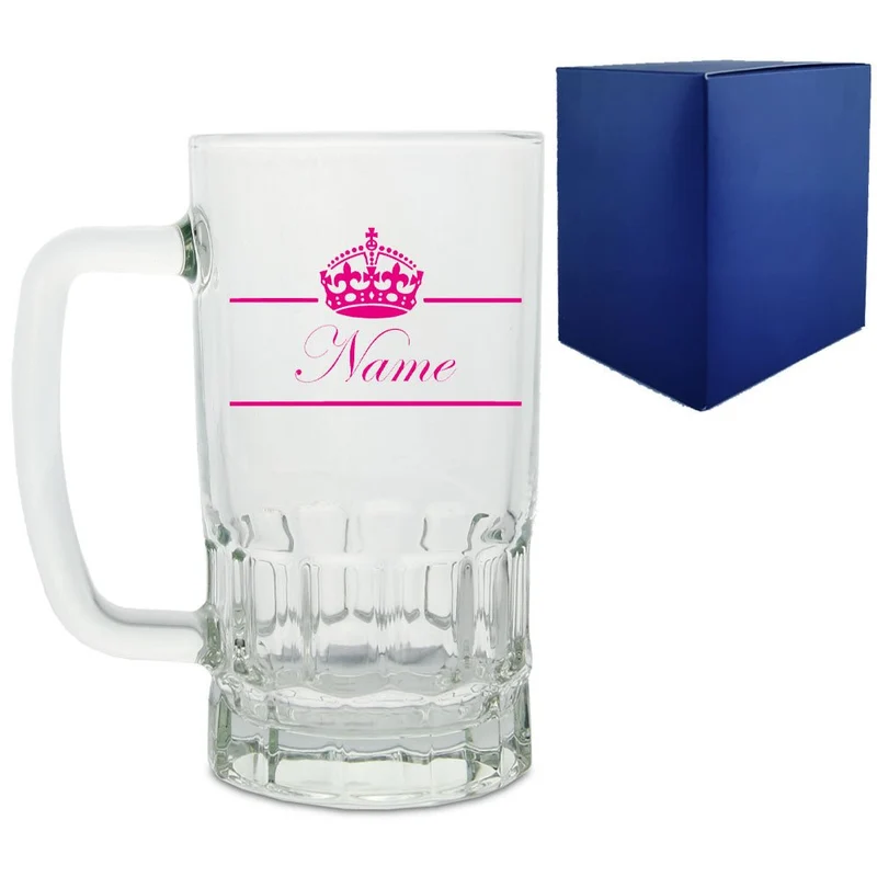 Personalised Glass Tankard, with any Name and crown design