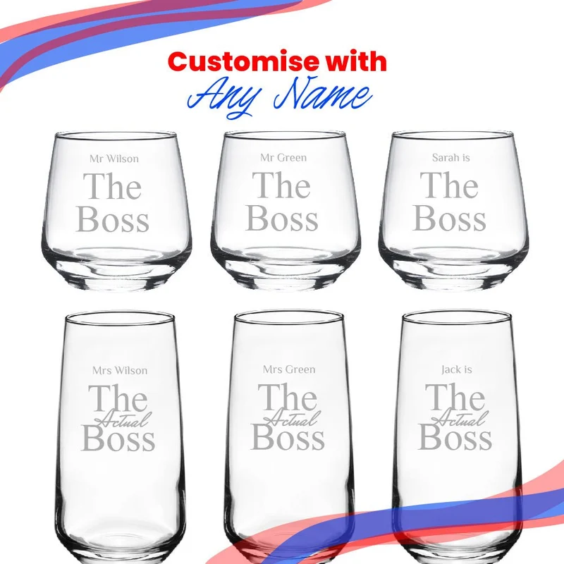 Engraved His and Hers Whisky and Cocktail Set, The Actual Boss