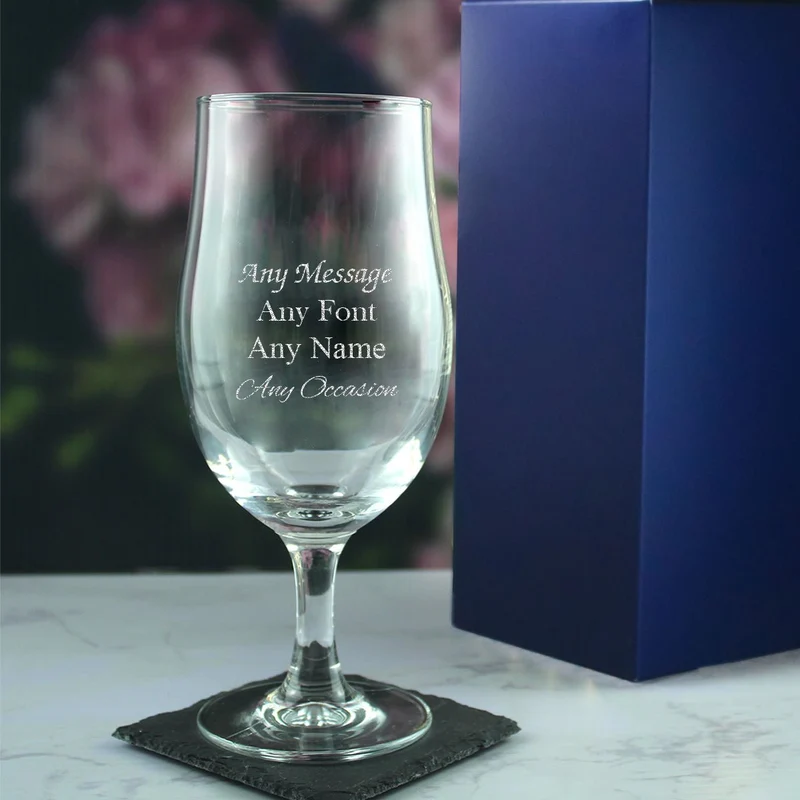 Engraved Stemmed Pint Glass with Gift Box