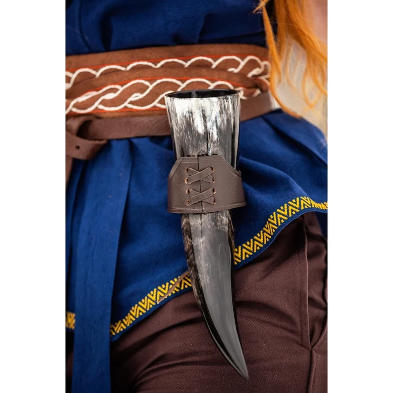 Mittelalter Leder Trinkhornhalter Hume dunkelbraun