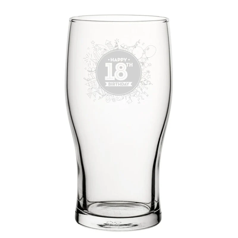 Happy 18th Birthday Round - Engraved Novelty Tulip Pint Glass