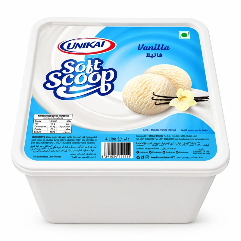 Unikai Vanilla Ice Cream Soft Scoop - 4LTR