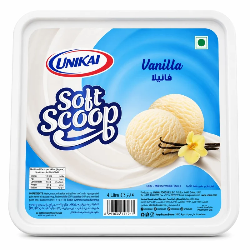 Unikai Vanilla Ice Cream Soft Scoop - 4LTR