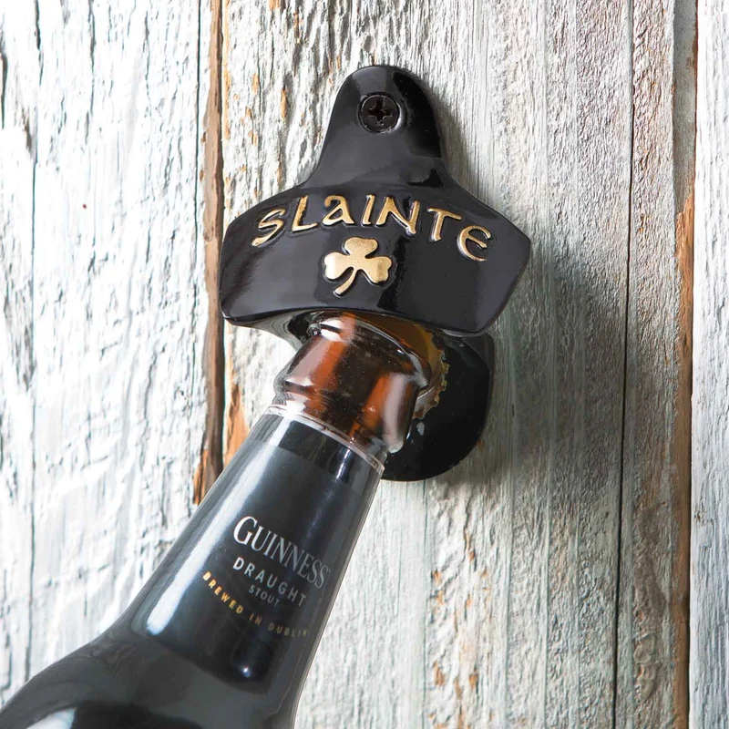 Brass Slainte Shamrock Bottle Opener- Black