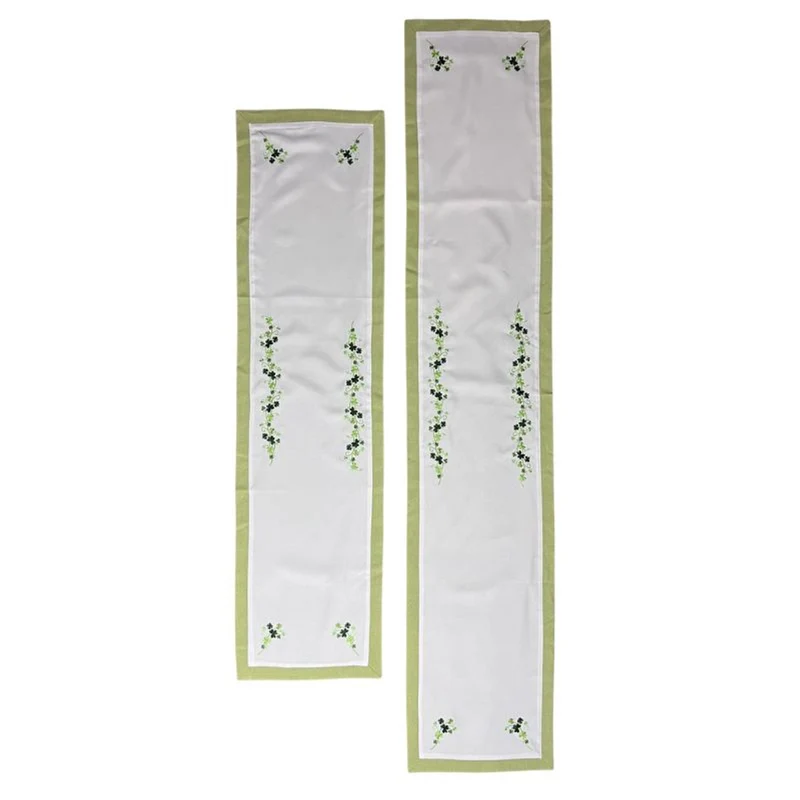 Irish Linen Embroidered Shamrock Table Runner 14" x 54"