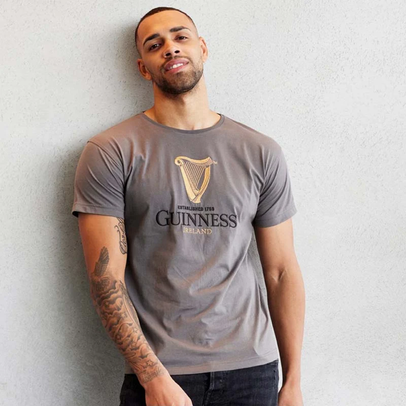 Guinness Harp Embroidery Cotton T-Shirt