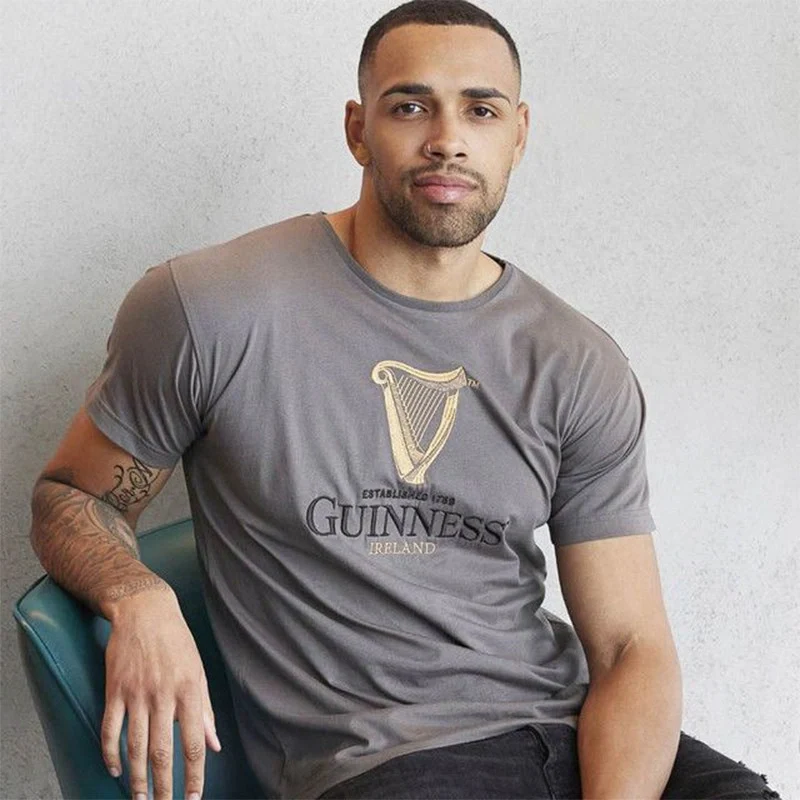 Guinness Harp Embroidery Cotton T-Shirt