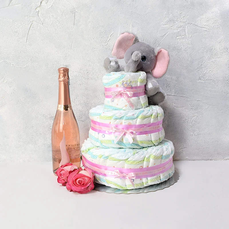 Plush Elephant Baby Gift Basket with Champagne