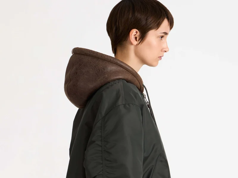 WOMENS HOODED BOMBER JACKET IN DARK KHAKI