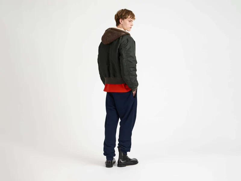 MENS HOODED BOMBER JACKET IN DARK KHAKI